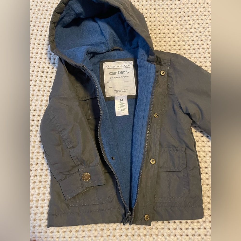 Carter’s Jacket 24 months brown jacket fleece inside color blue